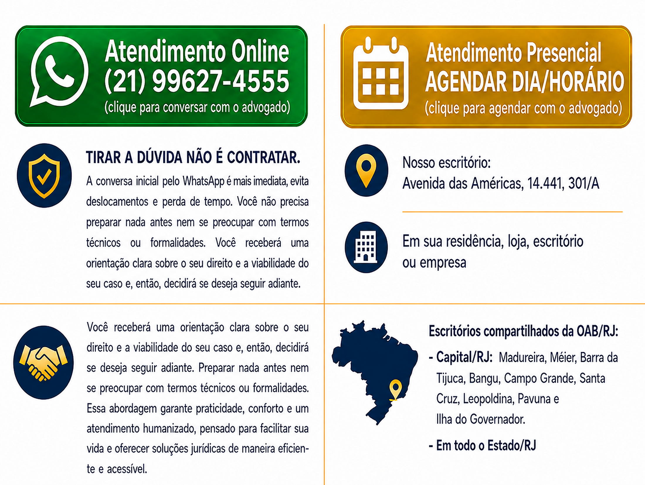 Atendimento on-line e presencial, com informações sobre locais disponíveis